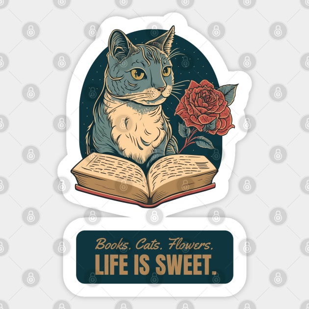 Cat and Book Retro 17 Sticker Sticker by Lita-CF